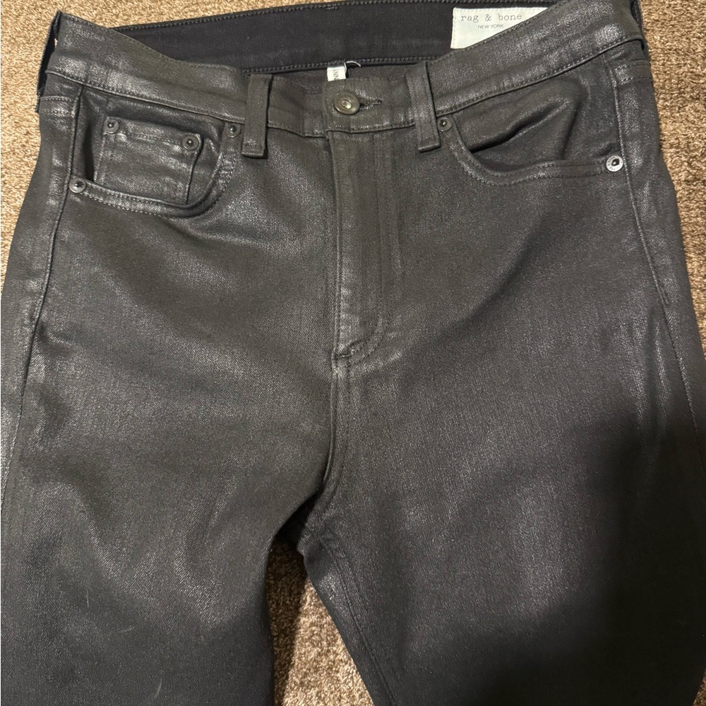 rag & bone Womens black high rise coated Skinny Jeans